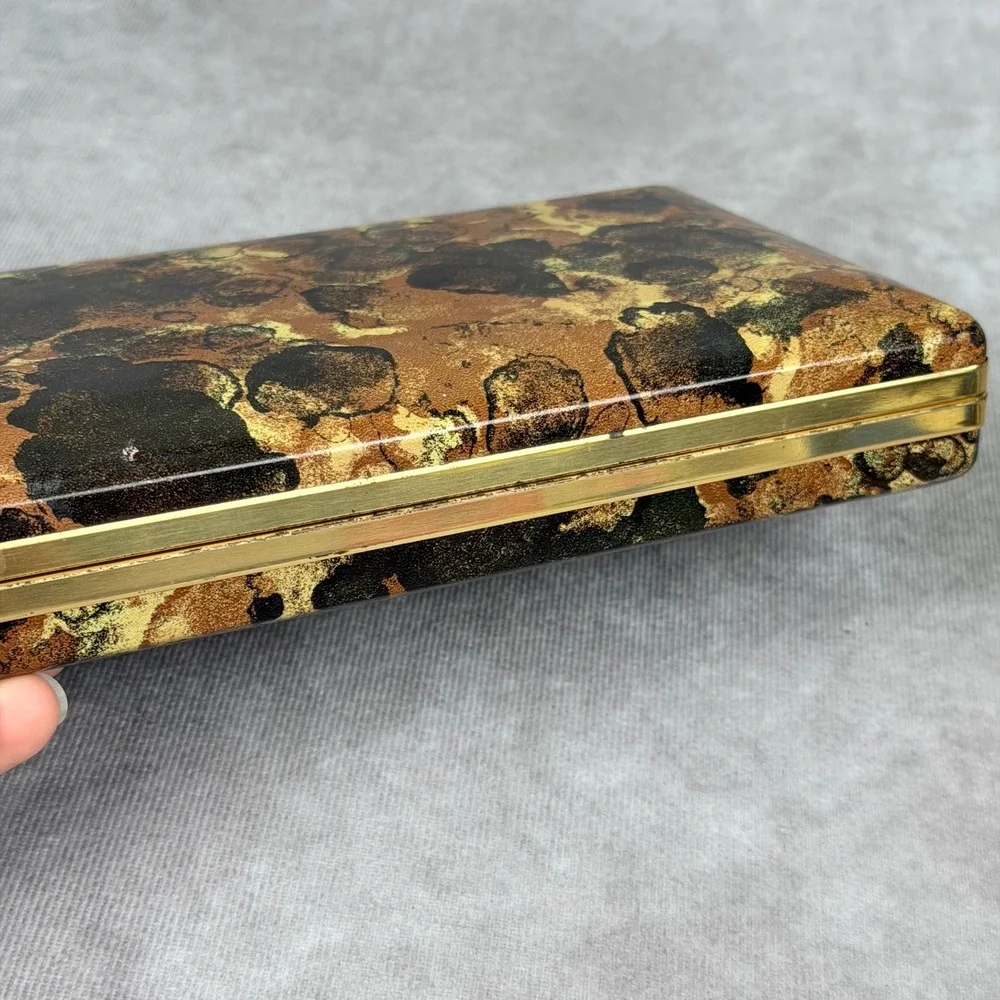 Vintage Mele Jewelry Box Abstract Tortoise Shell Print Gold Tone Travel Case